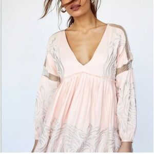 Free People Blush Pink Long Sleeve V-Neck Maxi Dress